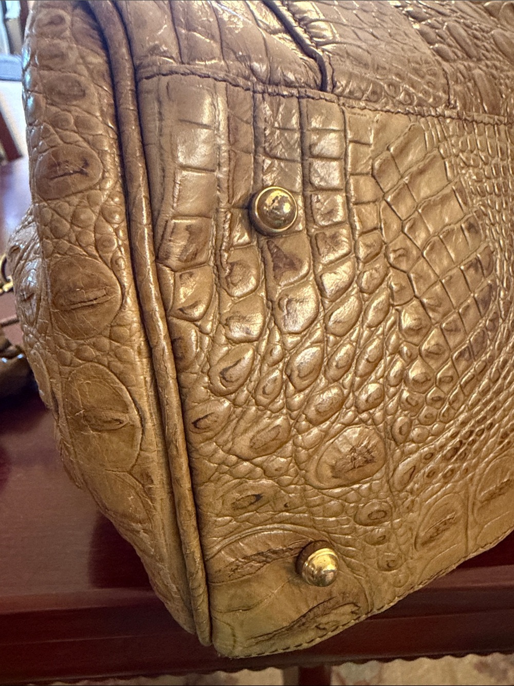 Brahmin Croc-Embossed Satchel in Taupe - Picture 7 of 10